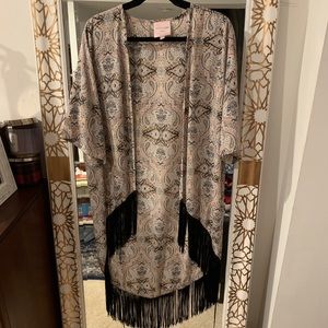 Baroque Print Fringe Kimono- L